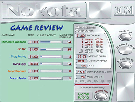 A menu of games hosted on Nokota Gaming System