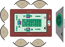 Touch sensitive Pig Wheel playing surface allowing players to move their chips on a virtual layout